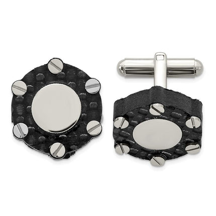 Stainless Steel Polished and Brushed Solid Carbon Fiber Cufflinks ,