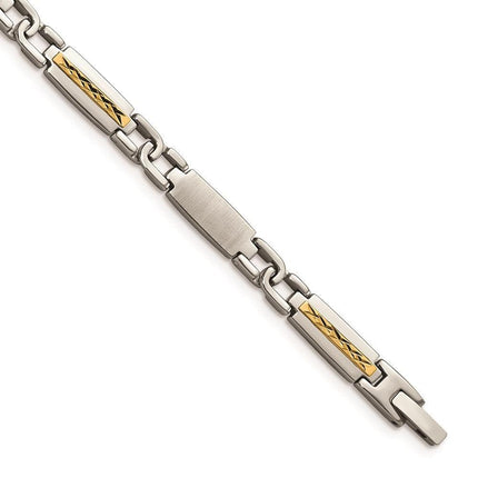 Stainless Steel Polished & Brushed w/14k Fancy Link 8.75in Bracelet ,