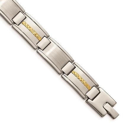 Stainless Steel Polished & Brushed w/14k Gold Link Bracelet ,