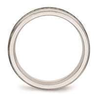 Stainless Steel Polished & Brushed w/Silver Braid Inlay Ring ,