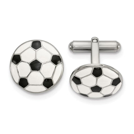 Stainless Steel Polished and Enameled Soccer Ball Cuff Links ,
