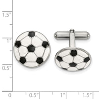 Stainless Steel Polished and Enameled Soccer Ball Cuff Links ,