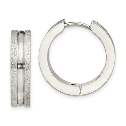 Stainless Steel Polished & Laser Cut Hinged Hoop Earrings ,