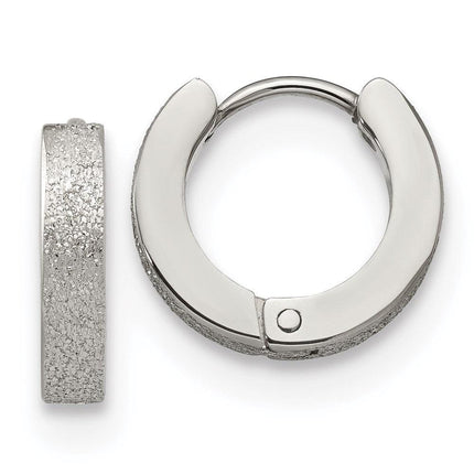Stainless Steel Polished and Sand Blasted 3.0mm Hinged Hoop Earrings ,