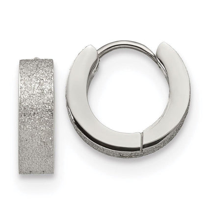 Stainless Steel Polished and Sand Blasted 4.0mm Hinged Hoop Earrings ,