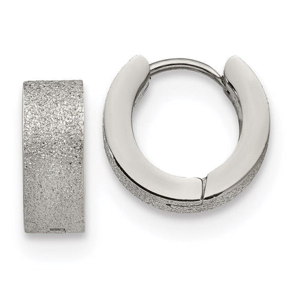 Stainless Steel Polished and Sand Blasted 5.0mm Hinged Hoop Earrings ,