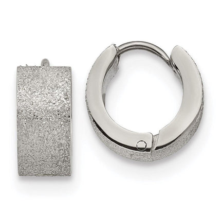 Stainless Steel Polished and Sand Blasted 6.0mm Hinged Hoop Earrings ,