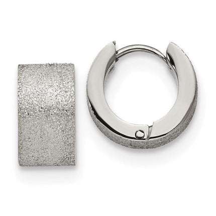 Stainless Steel Polished and Sand Blasted 7.0mm Hinged Hoop Earrings ,
