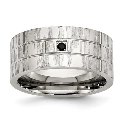 Stainless Steel Polished and Satin w/Black CZ Ring ,