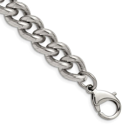 Stainless Steel Polished and Textured 14.5mm Curb 8in Bracelet ,