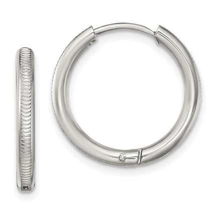 Stainless Steel Polished and Textured 2.5mm Hinged Hoop Earrings ,