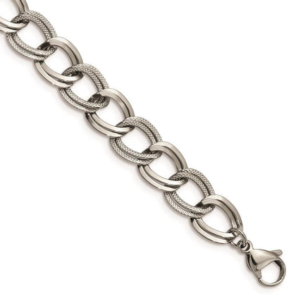 Stainless Steel Polished and Textured 8 inch Link Bracelet ,