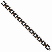 Stainless Steel Polished & Textured Black & Brown IP 8.25in Link Bracelet ,