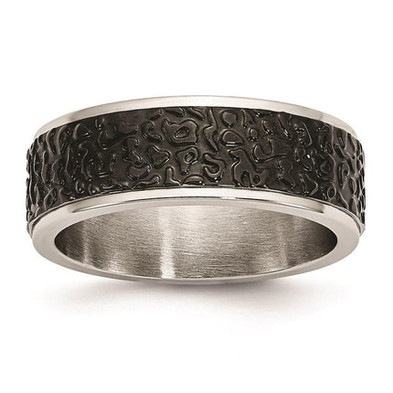 Stainless Steel Polished and Textured Black Ip-plated Band ,