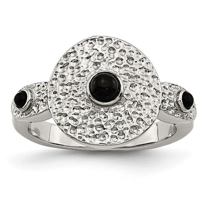 Stainless Steel Polished and Textured Black Onyx Ring ,