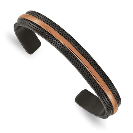 Stainless Steel Polished and Textured Black/Brown IP-plated 10mm Bangle ,