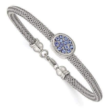 Stainless Steel Polished and Textured Blue Crystal 7.25 in. Bracelet ,