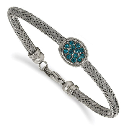 Stainless Steel Polished and Textured Blue Crystal 7.25in. Bracelet ,