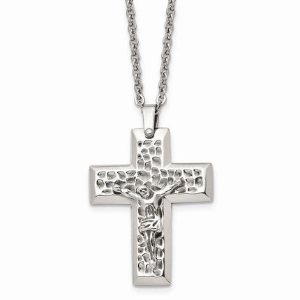 Stainless Steel Polished & Textured Crucifix 20in Necklace ,