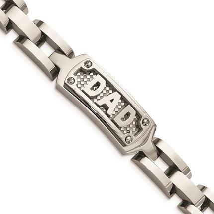 Stainless Steel Polished & Textured Dad Bracelet ,