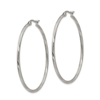 Stainless Steel Polished and Textured Hinged Hoop Earrings ,