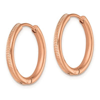 Stainless Steel Polished and Textured Rose IP 2.5mm Hinged Hoop Earrings ,