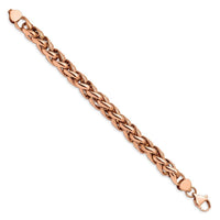 Stainless Steel Polished & Textured Rose IP-plated Wheat 8.75in Bracelet ,