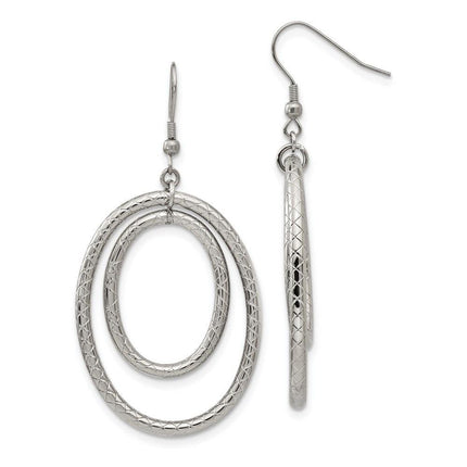 Stainless Steel Polished and Textured Shepherd Hook Earrings ,