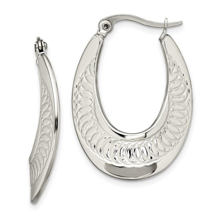Stainless Steel Polished and Textured Swirl Hoop Earrings ,