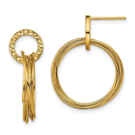 Stainless Steel Polished & Textured Yellow IP Circles Post Dangle Earrings ,