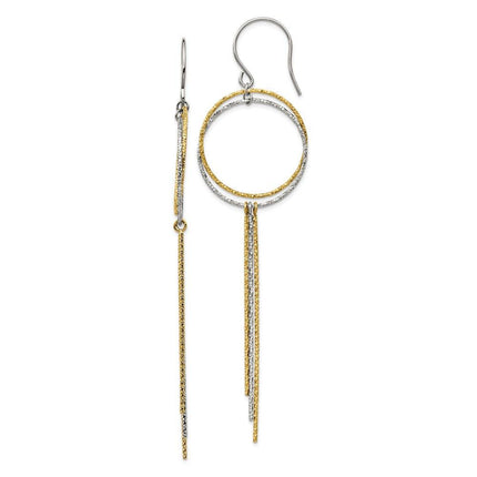 Stainless Steel Polished and Textured Yellow IP Shepherd Hook Earrings ,