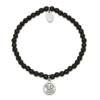 Stainless Steel Polished Angel Black Jade Beaded Stretch Bracelet ,