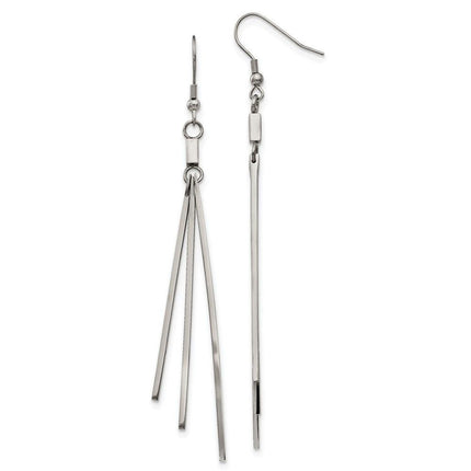 Stainless Steel Polished Bar Dangle Shepherds Hook Earrings ,
