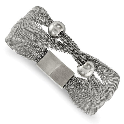 Stainless Steel Polished Bead Mesh 7in Bracelet ,