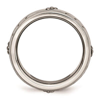 Stainless Steel Polished Beaded Grooved Ring ,