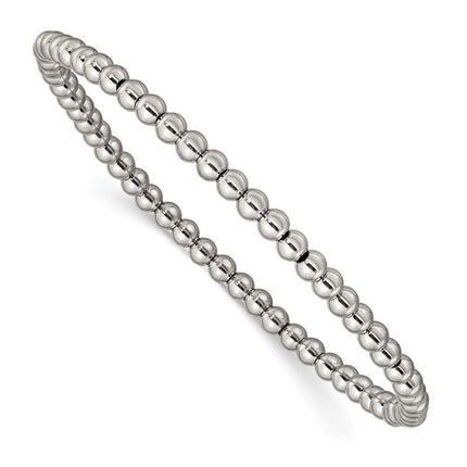 Stainless Steel Polished Beaded Stretch Bracelet ,