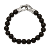 Stainless Steel Polished Black Agate Beads 9in Bracelet ,