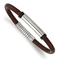 Stainless Steel Polished Black and Brown Rubber 8.5in Bracelet ,