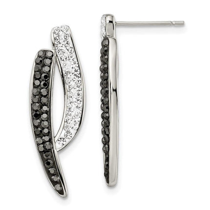 Stainless Steel Polished Black and Clear Crystal Post Earrings ,