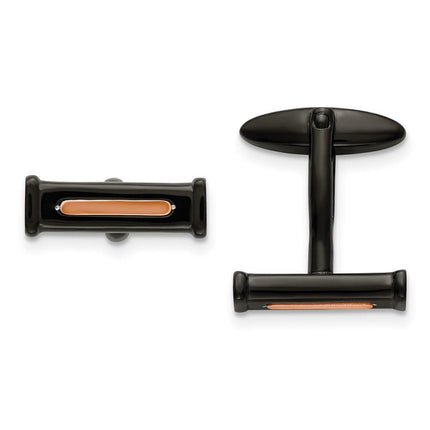 Stainless Steel Polished Black and Rose IP-plated Cuff Links ,