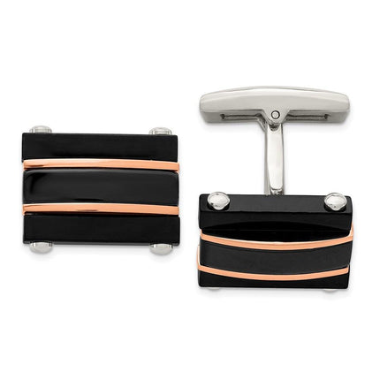 Stainless Steel Polished Black and Rose IP Plated Cufflinks ,