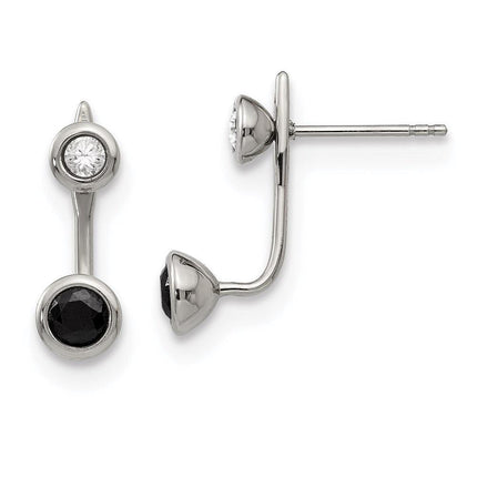 Stainless Steel Polished Black and White CZ Post Earrings ,