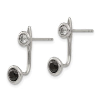 Stainless Steel Polished Black and White CZ Post Earrings ,