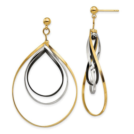 Stainless Steel Polished Black and Yellow IP Twisted Post Dangle Earrings ,