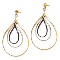 Stainless Steel Polished Black and Yellow IP Twisted Post Dangle Earrings ,