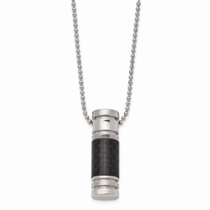 Stainless Steel Polished Black Carbon Fiber Inlay 22in Necklace ,