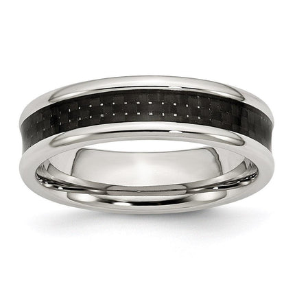 Stainless Steel Polished Black Carbon Fiber Inlay 6mm Band ,
