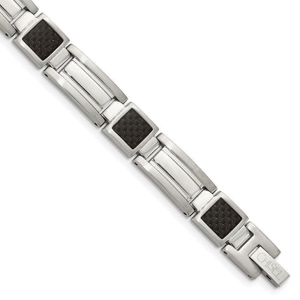 Stainless Steel Polished Black Carbon Fiber Inlay 8.75in Bracelet ,