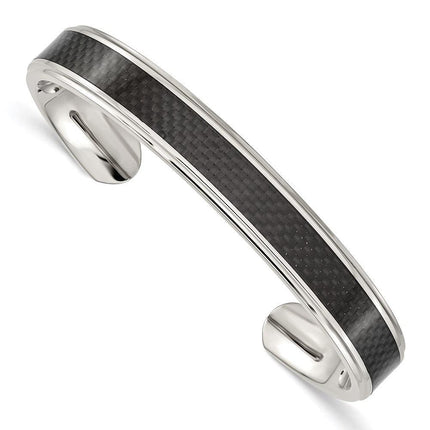Stainless Steel Polished Black Carbon Fiber Inlay Bangle ,