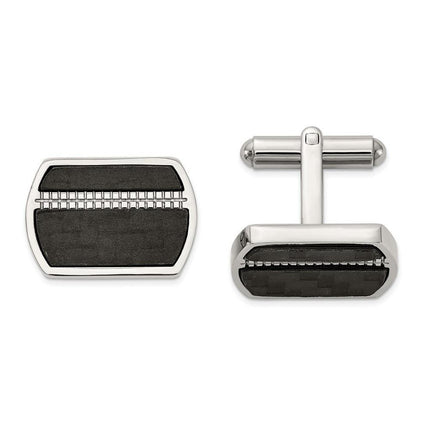 Stainless Steel Polished Black Carbon Fiber Inlay Cufflinks ,